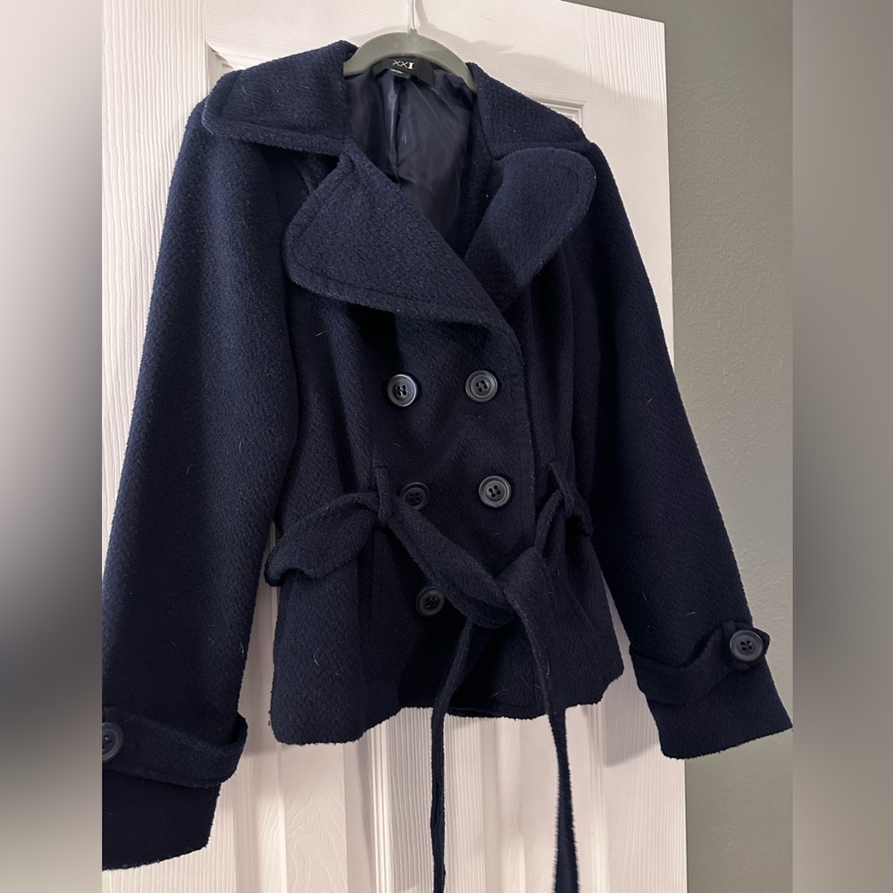 Forever 21 Navy Double-Breasted Pea Coat